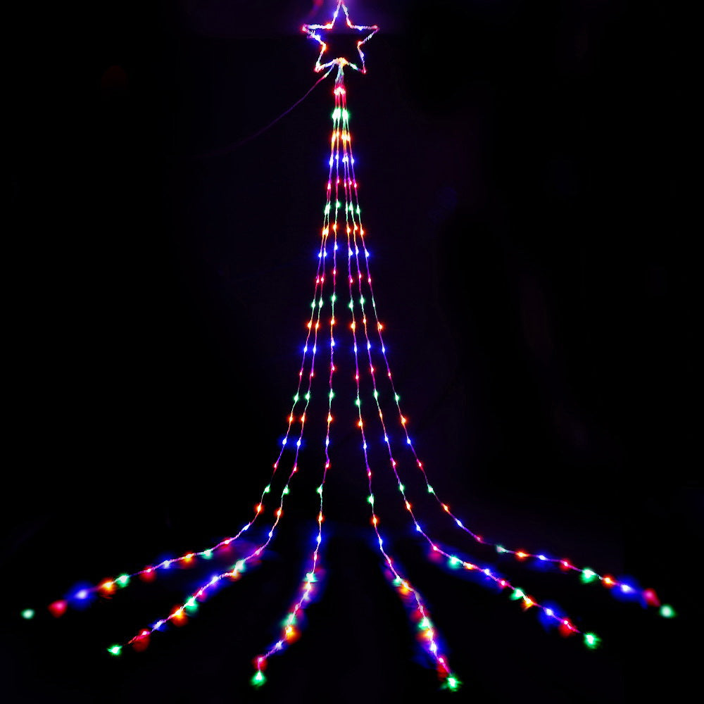 Solar Christmas light tree with star topper and multicolor LED strands