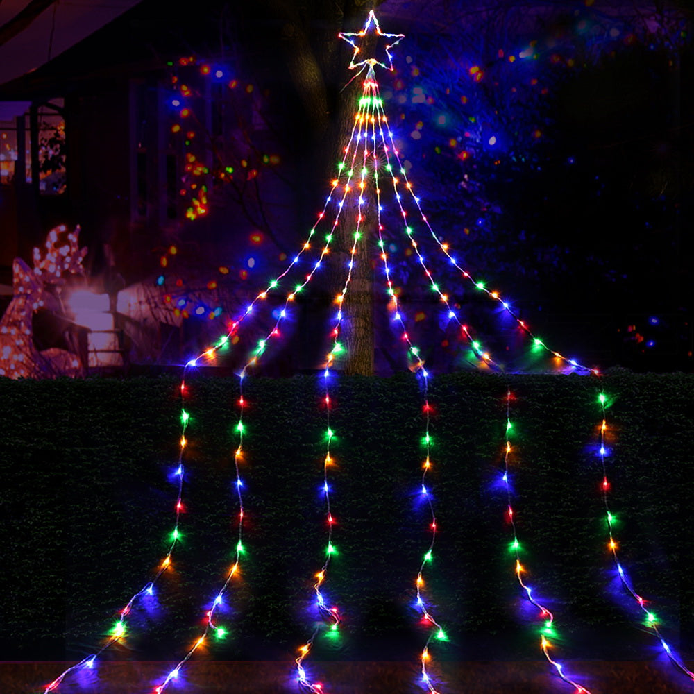 Outdoor-style multi-color LED Christmas light tree with star topper