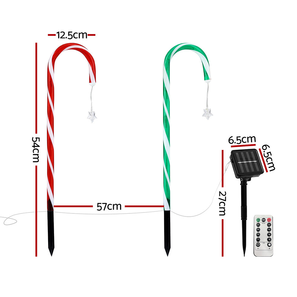 Solar path light pair with multicolor twisted tubes, spike stakes, solar panel, and remote