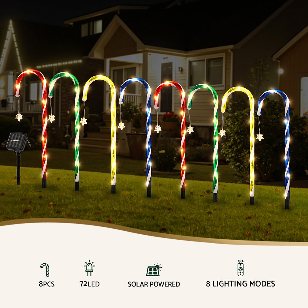 Multicolor LED solar path light set with spiral tubes, spike stakes, and small solar panel