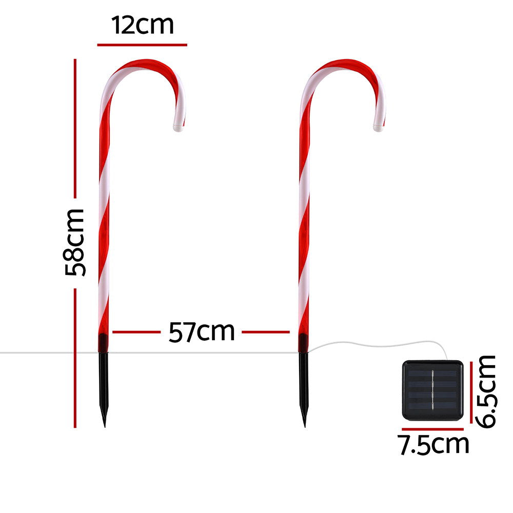 Set of 6 candy-cane style LED ground stakes with red-and-white striped arches