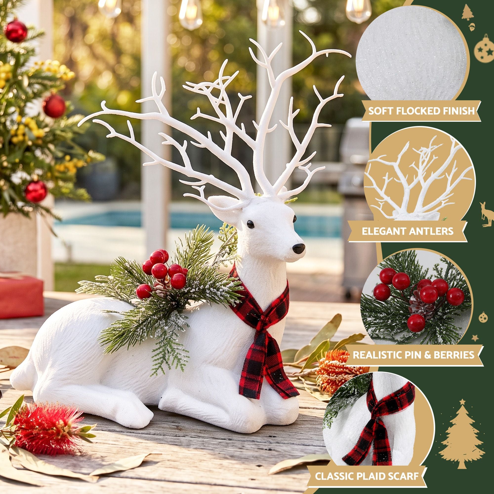 Jingle Jollys Christmas Reindeer 32cm Glitter Deer Ornaments Party Decorations Bedworld