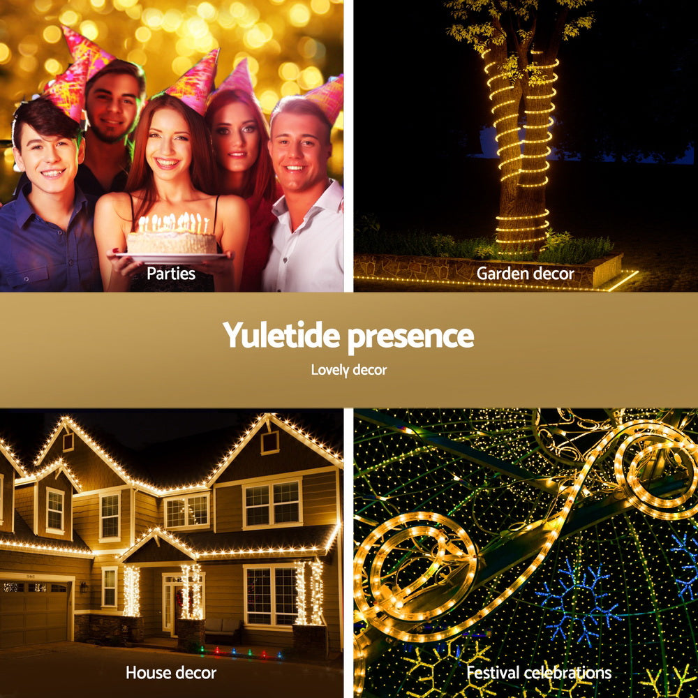 Warm white LED rope string lights for house and garden decorative displays