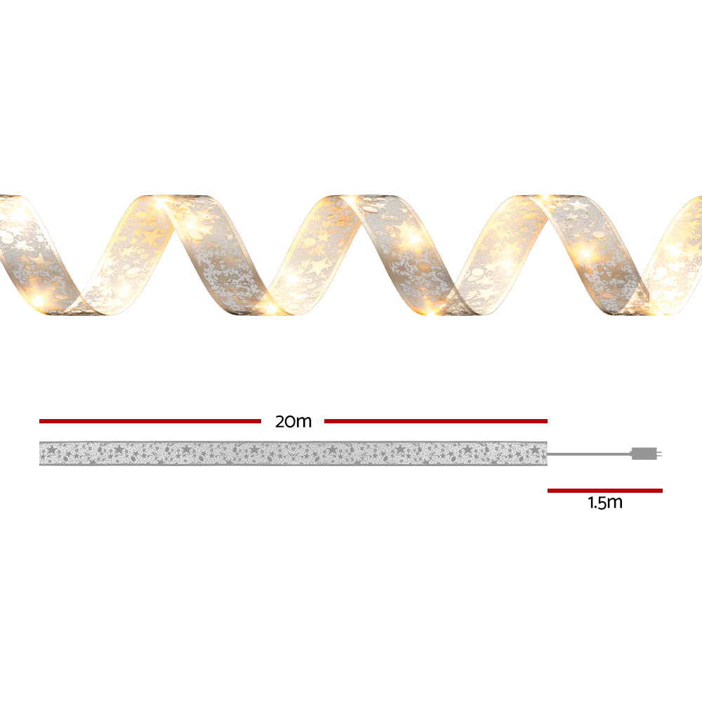 200 LED ribbon light strip with warm glow and length measurement markers