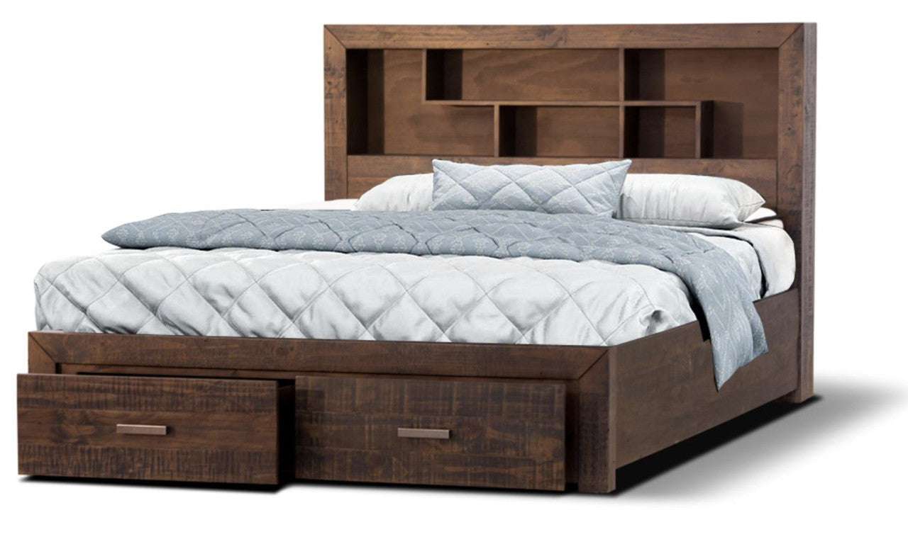 Sedona Timber Bed Frame with Bookshelf & Storage 