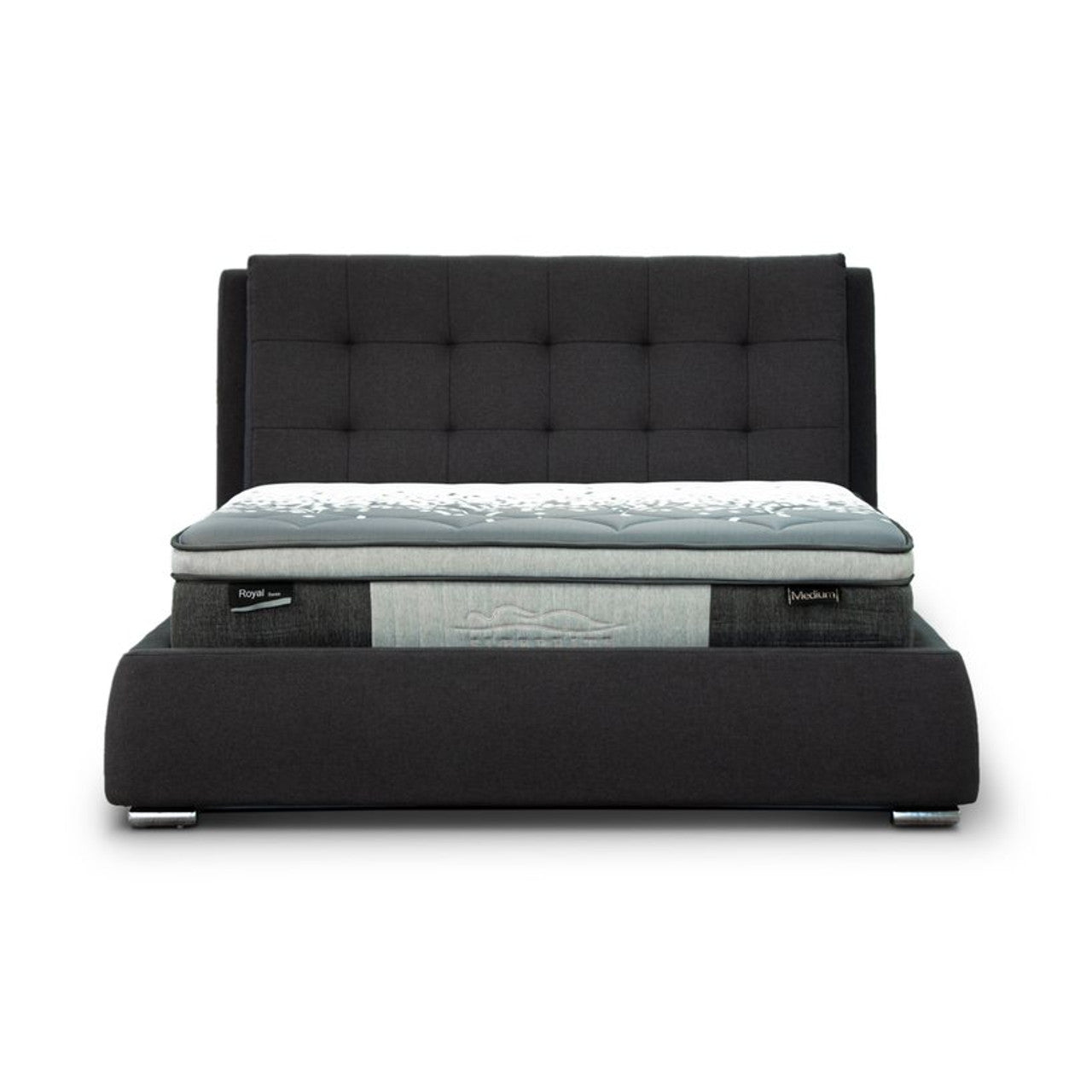 Lara Fabric Upholstered Bed Frame With 4 Storage Drawers - shown with mattress