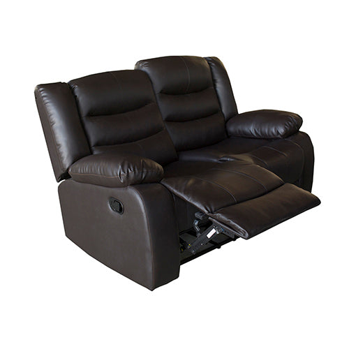 Black faux leather 3-seat recliner sofa with padded headrests and armrest controls