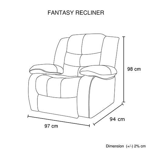 Recliner sofa dimensions diagram with labeled height and 97 cm length