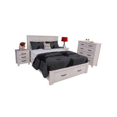 Florida Timber Drawer Storage Bed Frame - with cupboards and bed side table