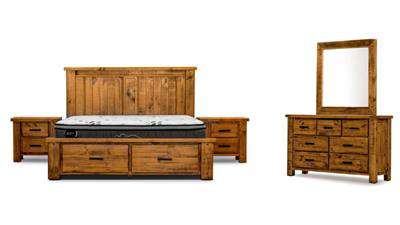 Outback Timber Bed Frame with Drawers and matching furishings