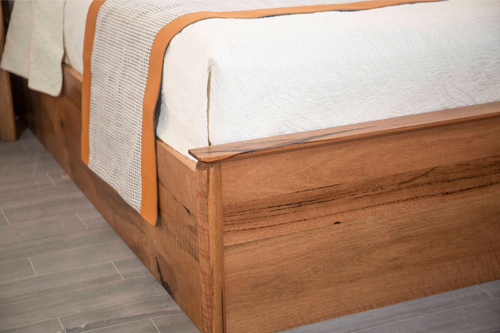 Atherton Gas Lift Storage Bed Frame Natural Marri Wood - close up foot of bed