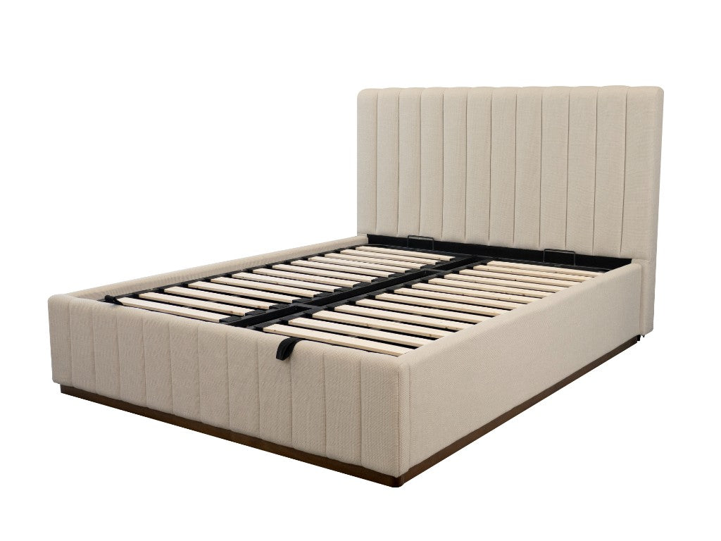 Lincoln Gas Lift Storage Bed - Upholstered Fabric - Smoke/Beige