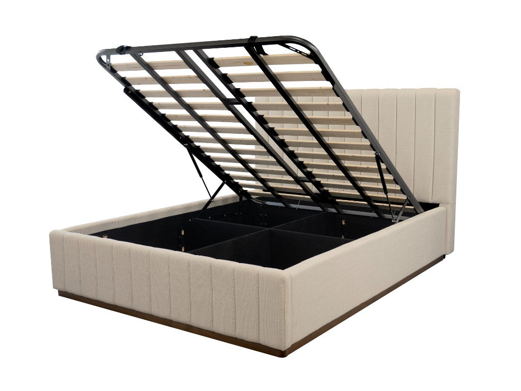 Lincoln Gas Lift Storage Bed - Upholstered Fabric - Smoke/Beige